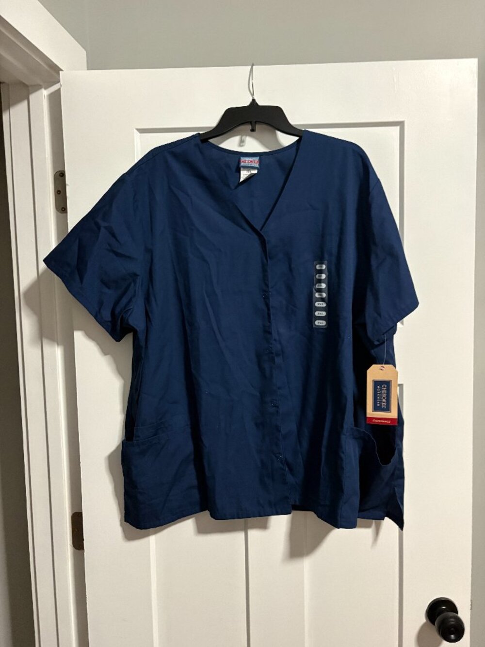 Cherokee Workwear Uniform Scrub Jacket top Navy sz 3XL S/S snap front NEW